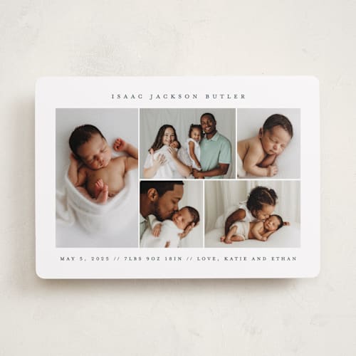 This is a navy birth announcements with standard by Jennifer Postorino called minimalist printing on smooth signature in standard