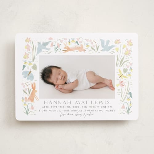 This is a sky birth announcements with standard by Eve Schultz called baby garden printing on smooth signature in standard
