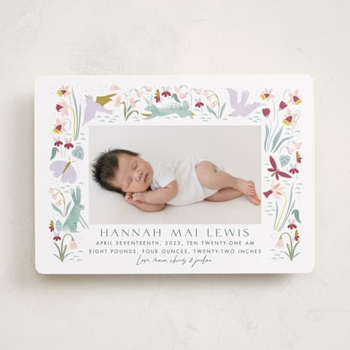 This is a bloom birth announcements with standard by Eve Schultz called baby garden printing on recycled smooth signature in standard