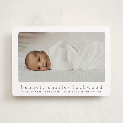 This is a chestnut birth announcements with standard by Ekko Studio called rustic printing on smooth signature in standard