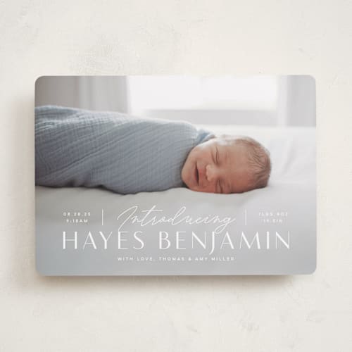 This is a snow birth announcements with standard by Michelle Taylor called typographic mix printing on smooth signature in standard