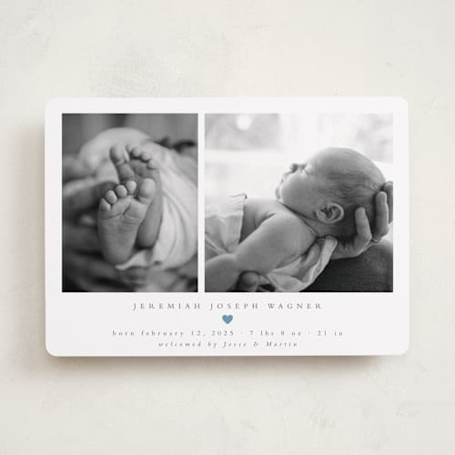 This is a sky birth announcements with standard by Emily Sabol Goss called effortless printing on recycled smooth signature in standard
