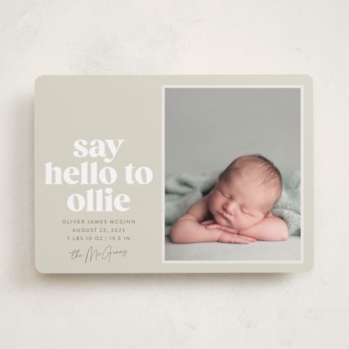 This is a smoke birth announcements with standard by Robert and Stella called clarke printing on recycled smooth signature in standard
