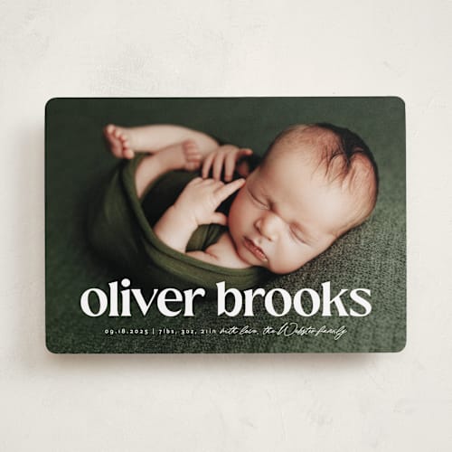 This is a salt birth announcements with standard by Lea Delaveris called the simplest printing on smooth signature in standard