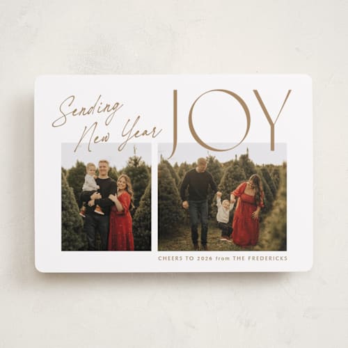 This is a butterscotch photo christmas cards with standard by Jackie Crawford called joyfully duo printing on recycled smooth signature in standard
