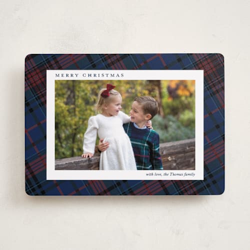 This is a navy photo christmas cards with standard by Yaling Hou Suzuki called heartwarming printing on recycled smooth signature in standard