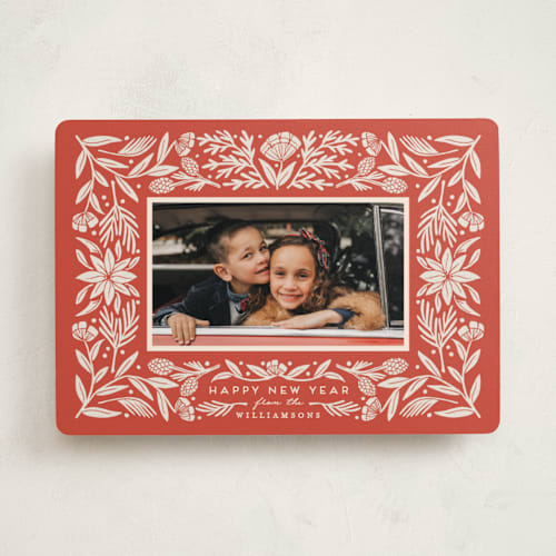 This is a poinsettia photo christmas cards with standard by Amy Kross called spruced printing on recycled smooth signature in standard