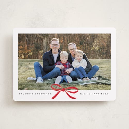 This is a crimson photo christmas cards with standard by Olivia Kanaley Inman called crimson bow printing on recycled smooth signature in standard