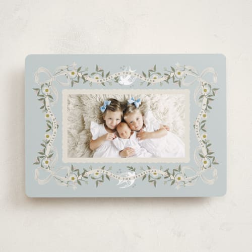 This is a blue spruce photo christmas cards with standard by Ana de Sousa called ribbon of grace printing on recycled smooth signature in standard