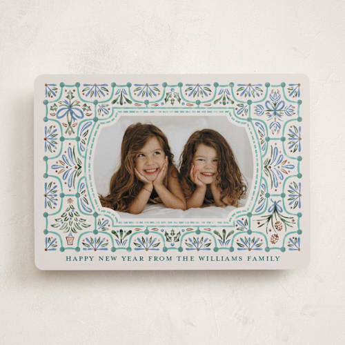 This is a aqua photo christmas cards with standard by Paper Sun Studio called festive folk frame printing on recycled smooth signature in standard