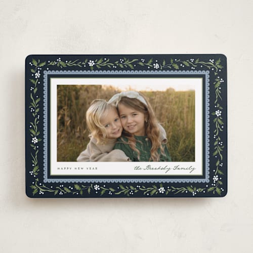 This is a deep blue photo christmas cards with standard by Erin L. Wilson called hollywick printing on recycled smooth signature in standard