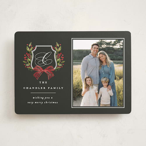 This is a coal photo christmas cards with standard by Brooke Chandler called classic merry crest printing on recycled smooth signature in standard