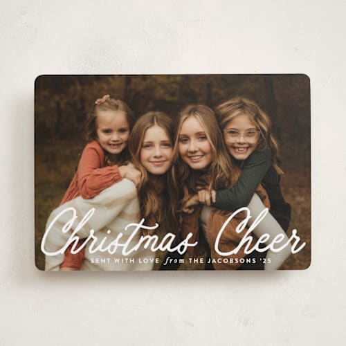 This is a snowfall photo christmas cards with standard by Karidy Walker called cheerful script printing on recycled smooth signature in standard