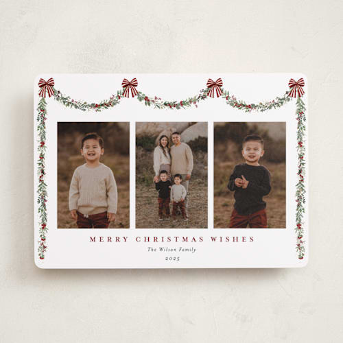 This is a mulled wine photo christmas cards with standard by Susan Moyal called joyful holly printing on recycled smooth signature in standard