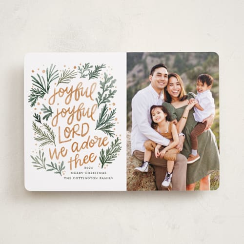 This is a champagne photo christmas cards with standard by Angel Walker called joyful lettering printing on recycled smooth signature in standard