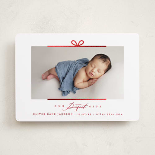 This is a peppermint babys first christmas with foil pressed by Creo Study called our perfect gift printing on recycled smooth signature in standard