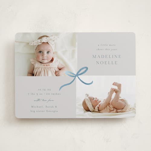 This is a bluebird babys first christmas with foil pressed by Emily Betts called precious two printing on recycled smooth signature in standard