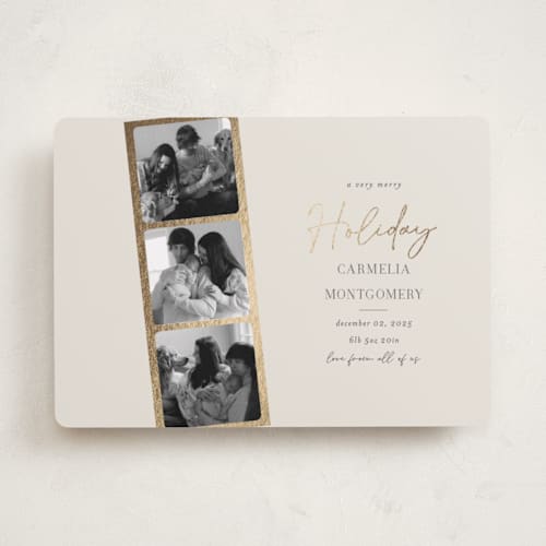 This is a eggnog babys first christmas with foil pressed by Summer Winkelman called photo strip printing on recycled smooth signature in standard