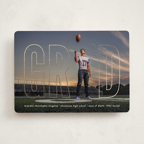 This is a snow graduation announcements with foil pressed by Heather Schertzer called night light printing on recycled smooth signature in standard