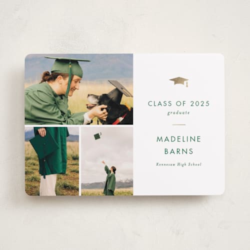 This is a clover graduation announcements with foil pressed by Stacey Meacham called school spirit printing on recycled smooth signature in standard