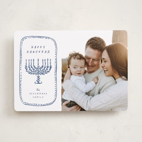 This is a lake hanukkah cards with standard by Anastasia Makarova called watercolor menorah printing on recycled smooth signature in standard