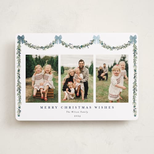 This is a wintermint foil pressed holiday cards with foil pressed by Susan Moyal called joyful holly printing on recycled smooth signature in standard