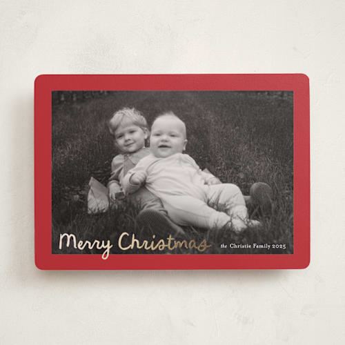This is a cherry foil pressed holiday cards with foil pressed by Ani Somi called christmas pudding printing on recycled smooth signature in standard