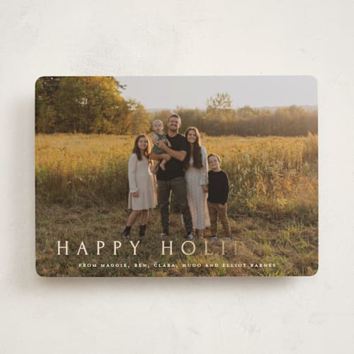 This is a snow foil pressed holiday cards with foil pressed by Amy Kross called vast printing on recycled smooth signature in standard