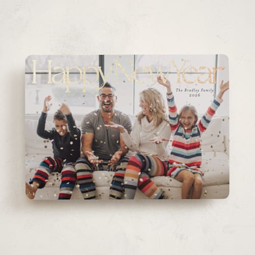 This is a ink foil pressed holiday cards with foil pressed by Inkblot Design called sparkle top printing on recycled smooth signature in standard