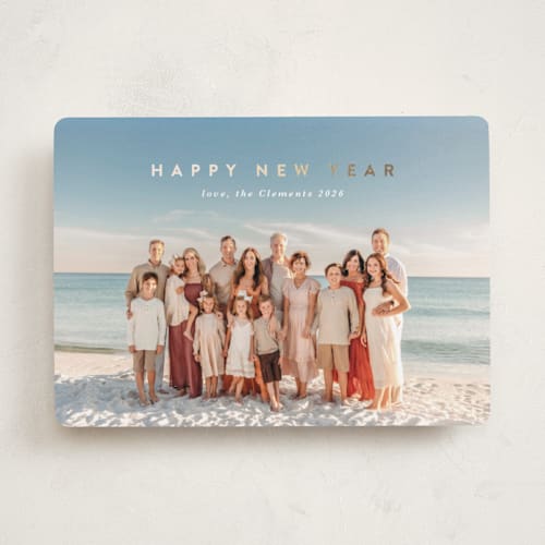 This is a snow foil pressed holiday cards with foil pressed by Lucrecia Caporale called minimal style printing on recycled smooth signature in standard