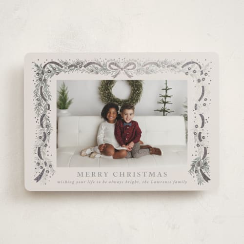 This is a silver bell foil pressed holiday cards with foil pressed by Petra Kern called timeless printing on recycled smooth signature in standard