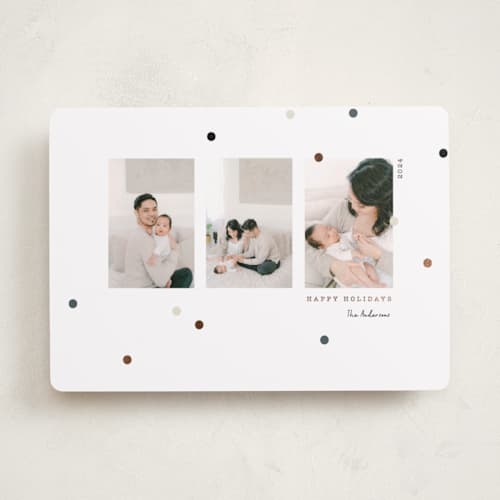 This is a winter mint foil pressed holiday cards with foil pressed by Peony Rose Design called dotty christmas printing on recycled smooth signature in standard