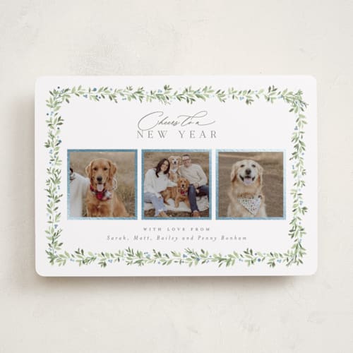 This is a frozen lake foil pressed holiday cards with foil pressed by Everett Paper Goods called laurel garland printing on recycled smooth signature in standard