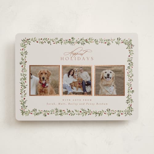 This is a mulled wine foil pressed holiday cards with foil pressed by Everett Paper Goods called laurel garland printing on recycled smooth signature in standard