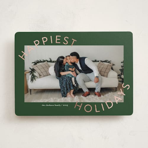 This is a evergreen foil pressed holiday cards with foil pressed by Jessica Williams called round and round printing on recycled smooth signature in standard
