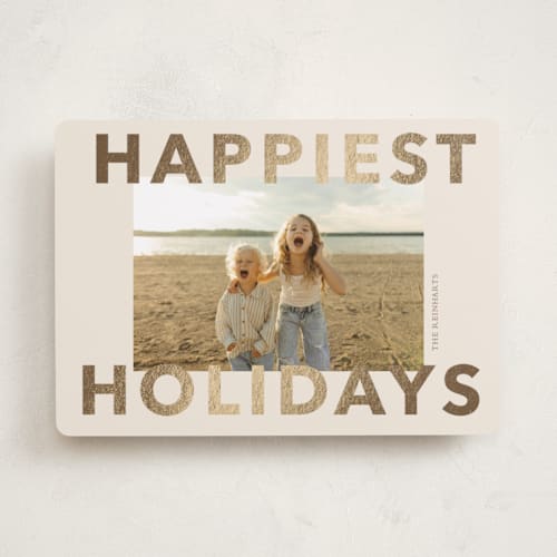 This is a eggnog foil pressed holiday cards with foil pressed by Angela Thompson called shiny holiday printing on recycled smooth signature in standard