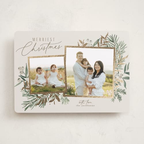 This is a ash foil pressed holiday cards with foil pressed by Everett Paper Goods called pine duo printing on recycled smooth signature in standard