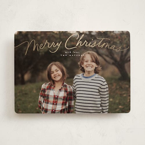This is a marshmallow foil pressed holiday cards with foil pressed by Everett Paper Goods called simply delighted printing on recycled smooth signature in standard