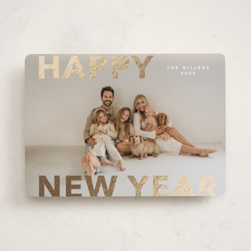 This is a cloud foil pressed holiday cards with foil pressed by Angela Thompson called modern type printing on recycled smooth signature in standard