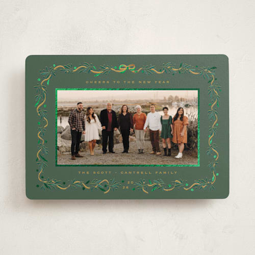 This is a pine foil pressed holiday cards with foil pressed by Gwen Bedat called le ruban printing on recycled smooth signature in standard