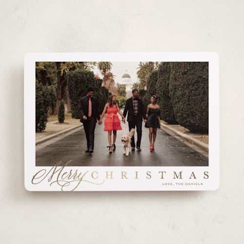 This is a honey foil pressed holiday cards with foil pressed by Carolyn MacLaren called footnote printing on recycled smooth signature in standard