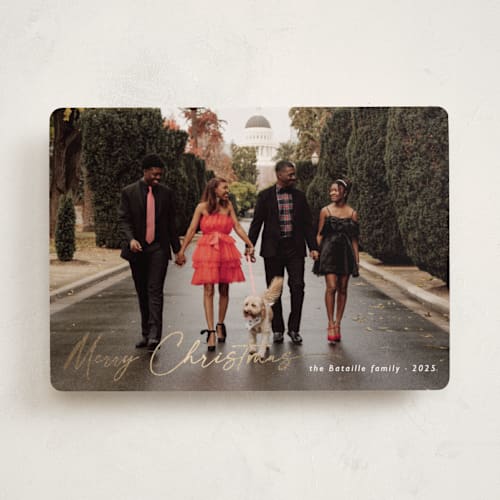 This is a ivory foil pressed holiday cards with foil pressed by Chris Griffith called holiday glee printing on recycled smooth signature in standard