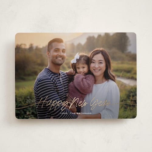 This is a snow foil pressed holiday cards with foil pressed by Leia Matt called faubourg printing on recycled smooth signature in standard