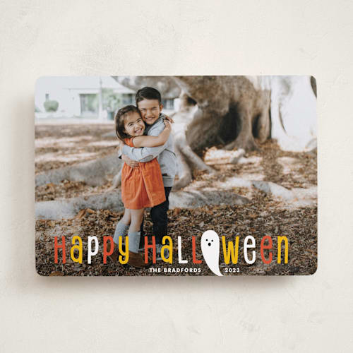 This is a candy corn halloween party invitations cards by Shirley Lin Schneider called halloween ghost printing on recycled smooth signature in standard