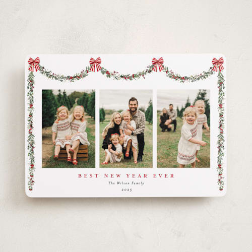This is a peppermint new year photo cards with standard by Susan Moyal called joyful holly printing on recycled smooth signature in standard