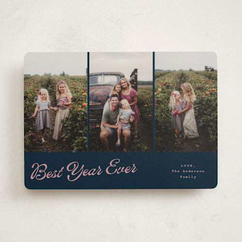 This is a navy new year photo cards with standard by Cass Loh called jagged edge printing on recycled smooth signature in standard