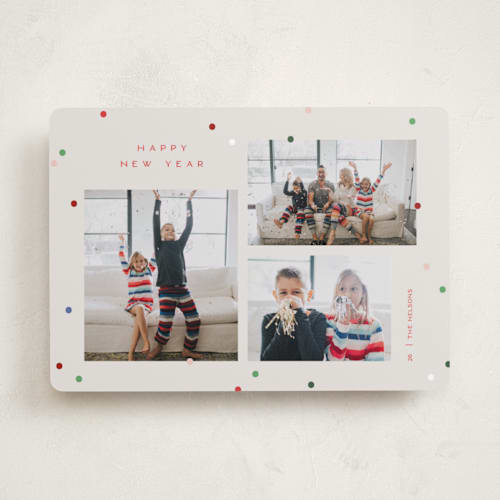 This is a confetti new year photo cards with standard by Pixel and Hank called so festive printing on recycled smooth signature in standard