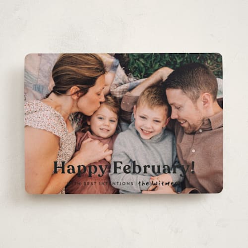 This is a onyx new year photo cards with standard by Sara Hicks Malone called happy february printing on recycled smooth signature in standard