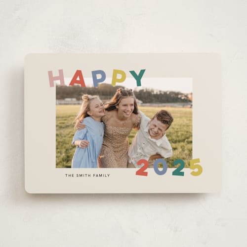 This is a fruitcake new year photo cards with standard by Sarah Hawkins Designs called dancing happy printing on recycled smooth signature in standard