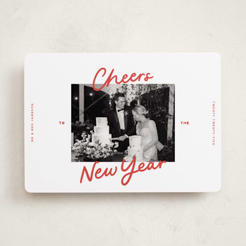 This is a holly berry new year photo cards with standard by Abbigail Lim called a simple cheers printing on recycled smooth signature in standard